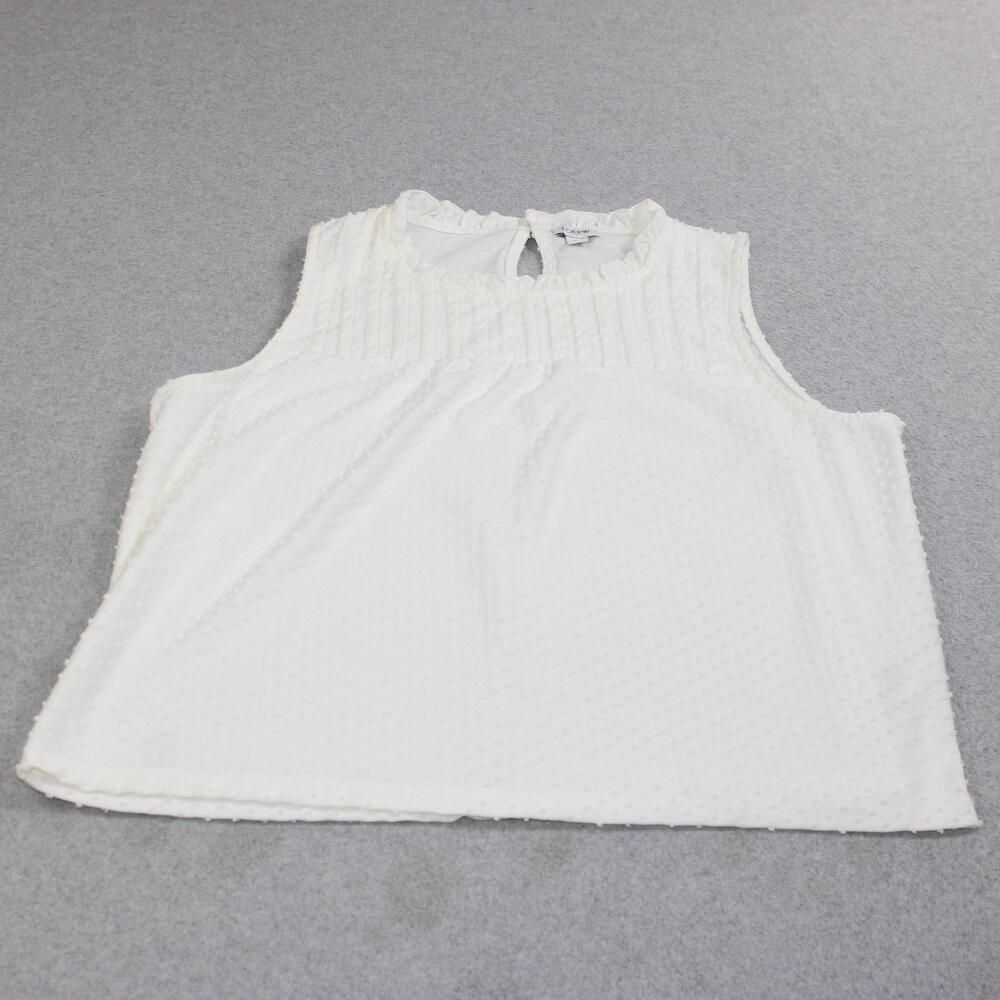 J Crew Shirt Women XL White Swiss Dot Ruffle Neck Sleeveless Coastal Boho Classi